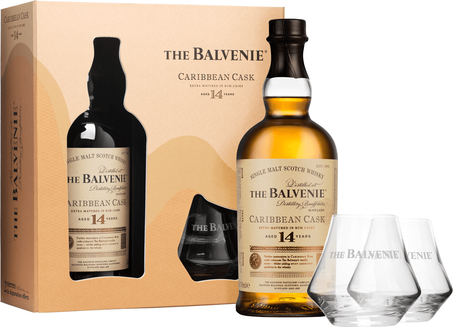 The Balvenie 14 letá Caribbean Cask se 2 sklenicemi